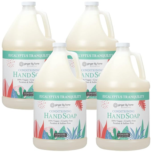 Ginger Lily Farms Botanicals Conditioning Liquid Hand Soap Refill, Eucalyptus Tranquility, 100% Vegan & Cruelty-Free, 1 Gallon (Pack of 4)