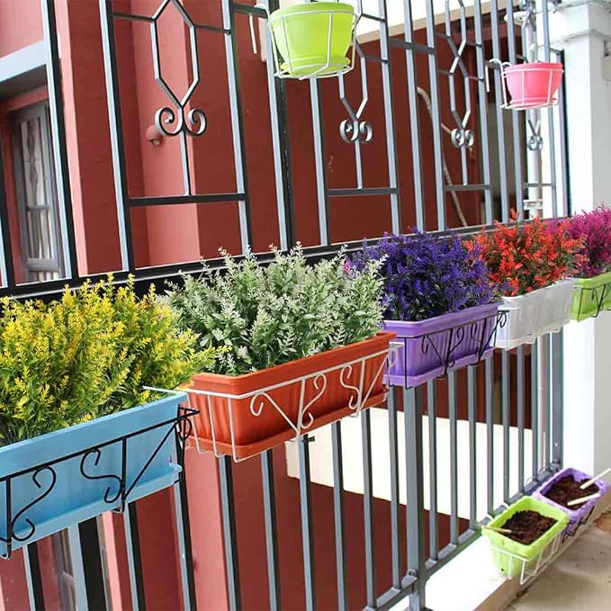 RECUTMS Artificial Plants Lavender, 8 Bundles Outdoor UV Resistant Greenery | Faux White Flowers For Outdoor Planters Fake Shrubs Simulation Plants Filler Indoor Outside Hanging Planter Home Garden Decor