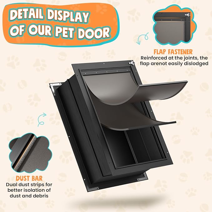 XL Dog Door for Wall, 2-Flap Aluminum Doggy Door, Pets Up to 220 LB | Magnetic Seal, Energy Efficient, Wide Telescoping Tunnel for Walls, Durable Rust Resistant, Closing Panel, Safety Locks