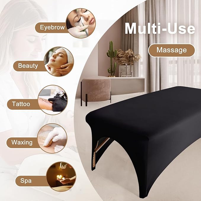 2-Piece Spa Bed Cover Professional Lash Bed Cover Stretchy Massage Table Cover Beauty Bed Protective Topper, Excellent for Lash Extension, Spa, Massage, Beauty Salon, Wax, Tattoo (Black)