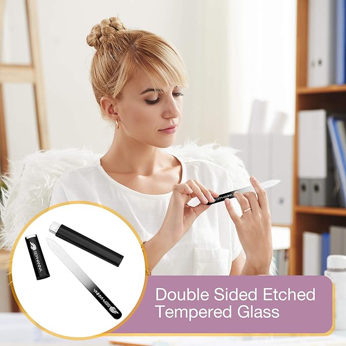 Sephanna 1 Pack Glass Nail File for Unisex Ultra Quality, Portable Crystal Nail File with Case for Mani & Pedicure- Smooth Finish for Natural & Acrylic Nails
