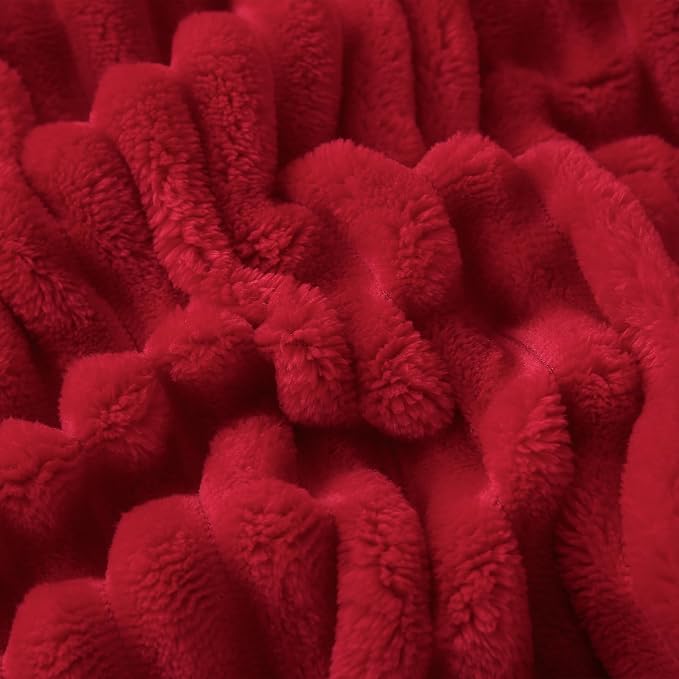 Red Sherpa Fleece Throw Blanket 90”×90”for Couch Sofa Bed | Double Side Soft Fuzzy Cozy Plush Thick Flannel Blanket with Striped Design Gift for Adults,Woman