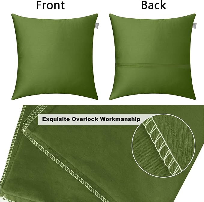 Thmyo 4-Pack 100% Cotton Comfortable Solid Decorative Throw Pillow Case, Square Cushion Cover Pillowcase Sublimation Blank Pillow Covers DIY Throw Pillowcase for Sofa(20x20 inch/ 50x50cm,Olive Green)