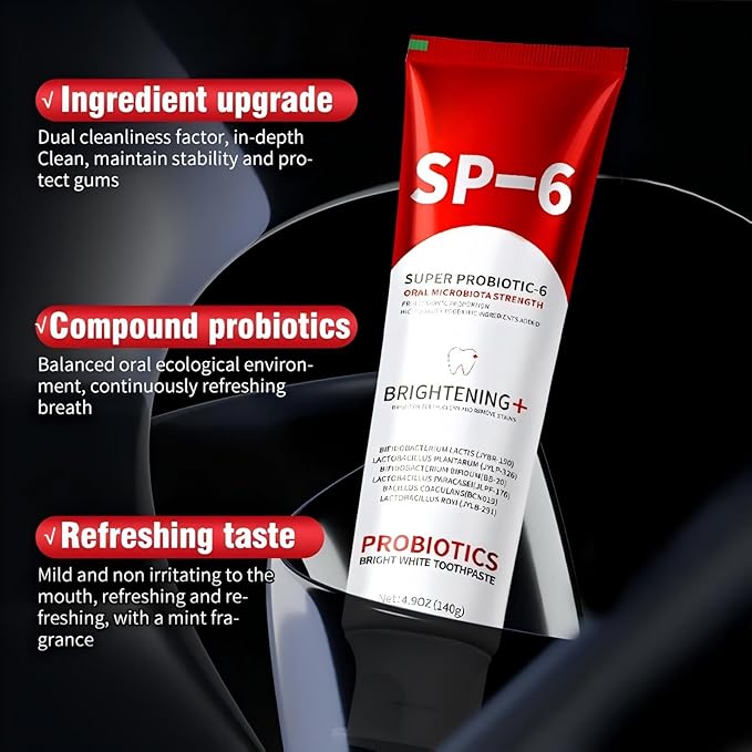 Sp-6 Probiotics Whitening Toothpaste, Sp-6 Ultra Whitening Toothpaste, Enhanced Formula with Enamel-Safe, Fluoride-Free, Fresh Breath Mint Flavor for Oral Health (1)