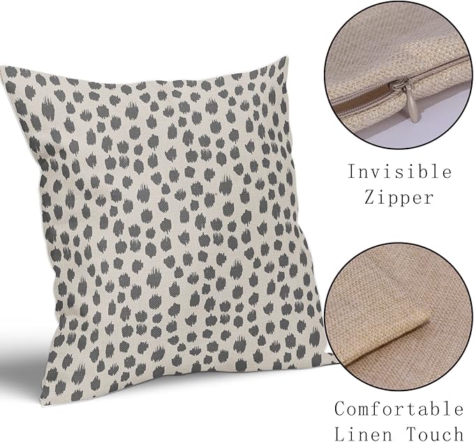 Grey Gray Cream Pillow Covers 20x20 Set of 2 Boho Design Polka Dot Throw Pillows Modern Brush Strokes Print Decorative Outdoor Pillowcase Square Cushion Cover Linen Pillow Case for Home Sofa Couch Bed