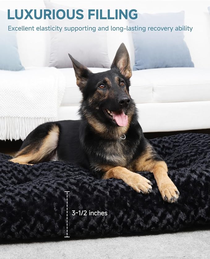KSIIA Washable Dog Bed Medium Size Dog Crate Bed Pet Mat 35"x23" Black | Deluxe Plush Comfy Kennel Pad, Anti-Slip Bottom,Deep Sleeping Mat for Medium Dogs,Machine Washable for Easy Cleaning