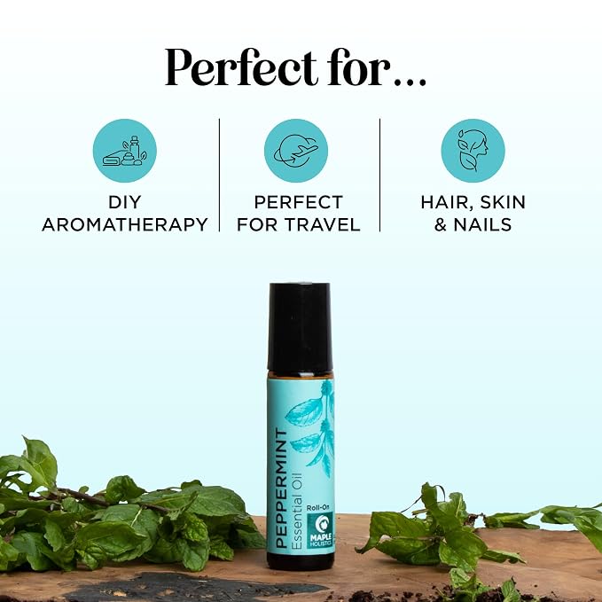 Peppermint Oil Roll on - Pure Peppermint Rollerball Essential Oil Aromatherapy Stick for Headaches - Natural Travel Essential and Pregnancy Must Have for Headaches Energy & Focus Support (2 Pack)