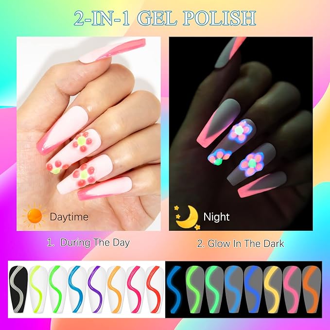 Glow in The Dark 3D Sculpting Gel for Nail Art 8 Colors Carving Painting Drawing Nail molding Gel Home Manicure DIY Nail Salon Kit