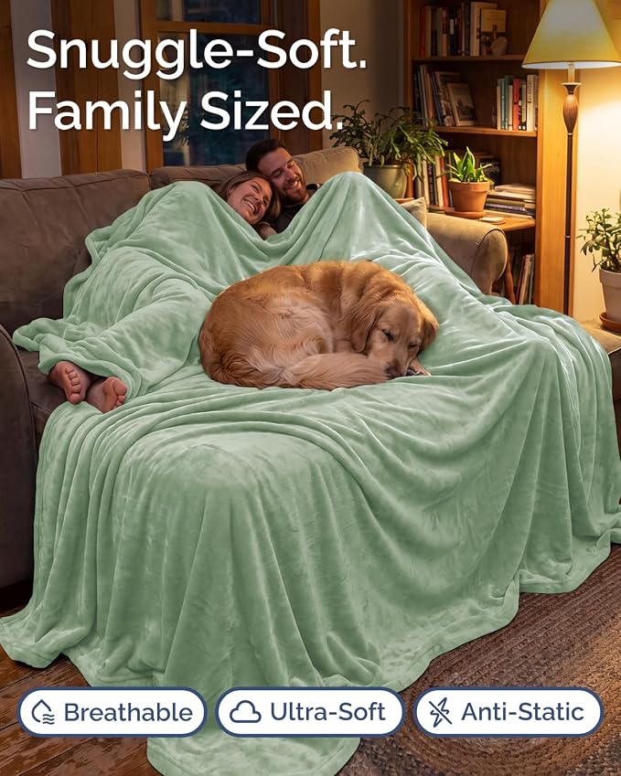 Ultra Soft Fleece Blanket Giant Blanket Size - Flannel Fleece Luxury Blanket - Lightweight for Couch Bed Chair - Thick, Warm and Breathable - All Season Cozy, Celadon
