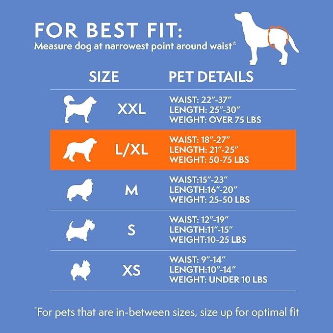 Simple Solution Female Dog Diapers, Disposable Dog Diapers, L/XL, 30 Count | Dog in Heat, Potty Training, Incontinence Support, Leak Proof, Puppy Training, Disposable Protection, Secure Fit, 18-27 Inch