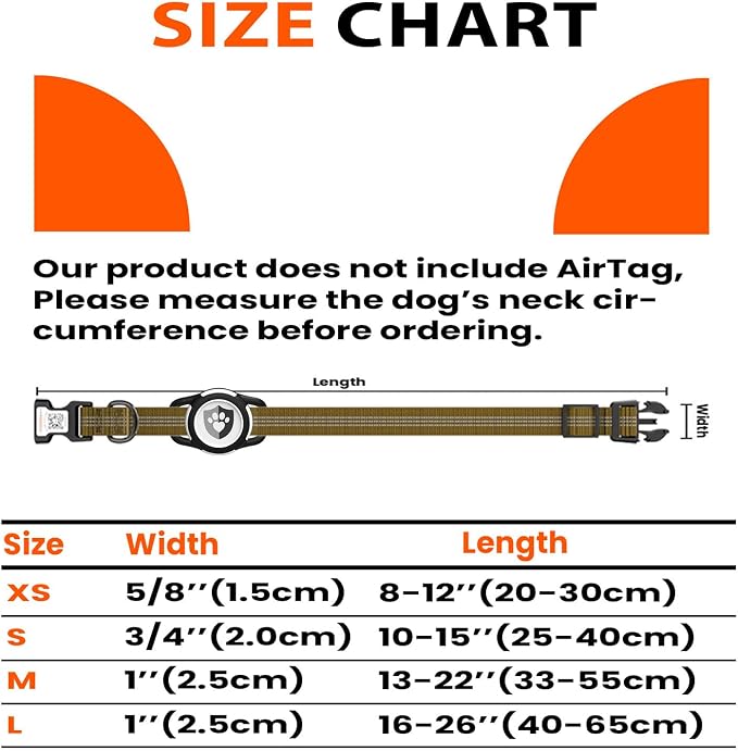 Waterproof AirTag Dog Collar with QR Code Dog Tag, Champagne XS | IP68 waterproof, QR code dog tag, Anti-Lost, Online profile, fits XS-L (8"-26"), Padded nylon, Reflective, No App, No Fees