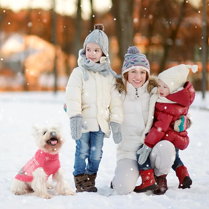 Mihachi Dog & Cat Sweaters for Small & Large Pets, Girl & Boy Pink Turtleneck Dog Coat, Soft & Warm Pullover Clothes & Costume with Leash Hole, Cold Weather Gear