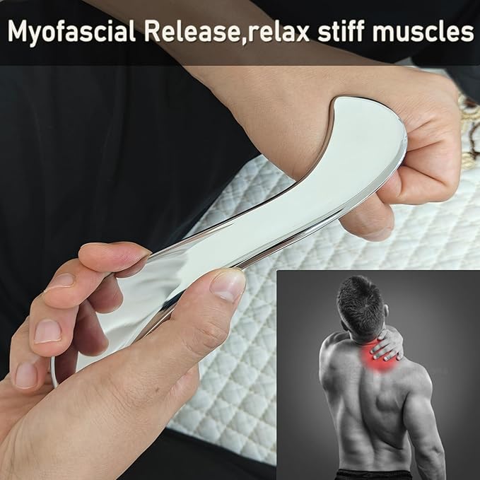 Professional Muscle Scraper Tool Set, Stainless Steel IASTM Tools for Physical Therapy, Soft Tissue Massage 14inch Long bar(Double Edge)