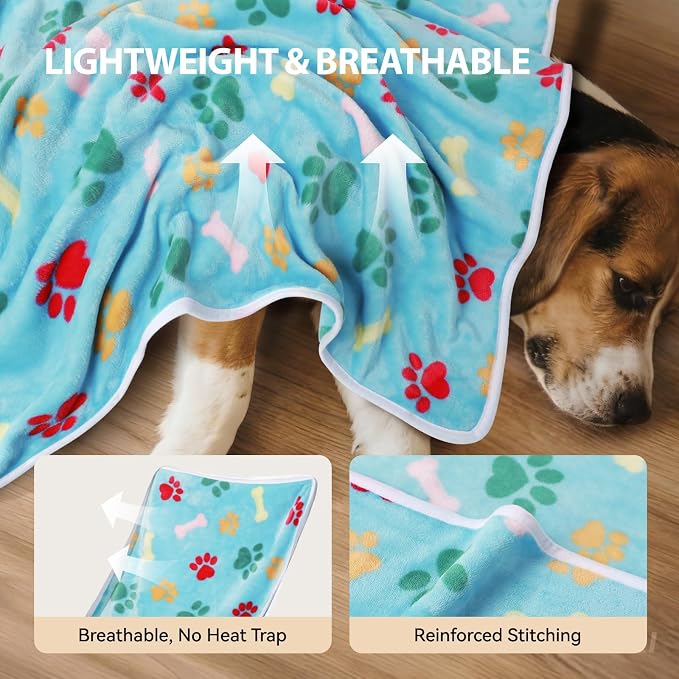 LINENLUX Dog Blankets 4-Pack, Super Soft Fluffy Fleece Pet Throw Warm | Premium flannel fleece pet throw for cats, puppies. Cozy warm for bed, crate, or couch naps; Bones and Claws-4pcs 40x31 inch