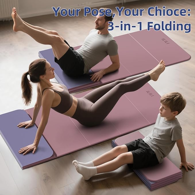 ILILI Foldable Yoga Mat, 10mm Thick, TPE Material, Extra Long 75"L x 26"W, Soft and Comfortable Folding Mat 0.4 Inches, Easy to Carry and Store, 190*66cm Portable Multi-Functional Use for Yoga, Home Exercise & Outdoor