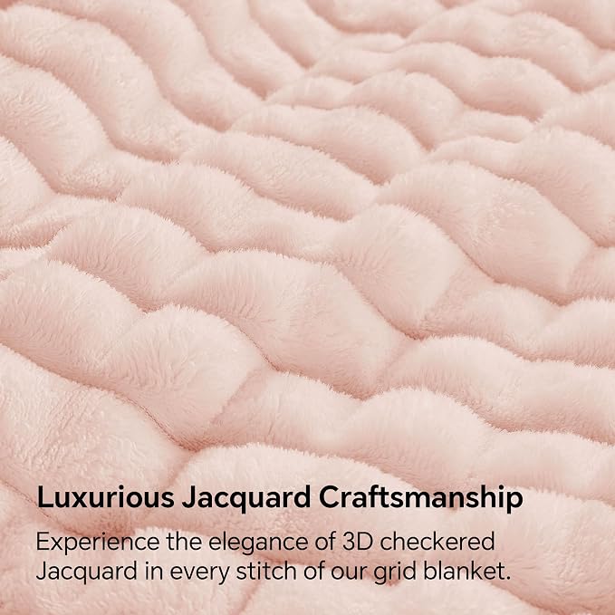 BEDELITE 3D Checked Pink Fleece Twin Throw Blanket for Bed, 60x80 Inch | Soft Warm Fuzzy Fluffy Blanket for Couch Sofa, Lightweight Plush Cozy Throws for Home Room Decor, Gift for Women, All Season