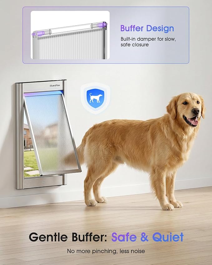 Automatic Dog Door for Wall, Collar Activated Pet Door, M | Heavy-Duty Aluminum, Pet-only Access, Energy-Efficient, 3 Modes, Anti-Pinch, for Interior/Exterior Wall, Silver, Medium