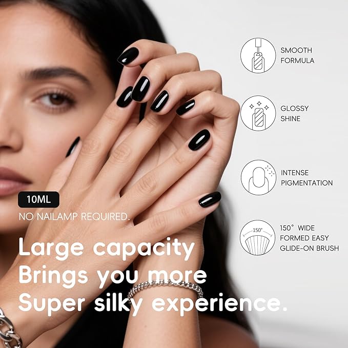 Black Nail Polish, Quick Dry Nail Polish, Streak Free, Long Last Fingernail Polish for Autumn Wedding Nails, Cozy Fall Manicure, Back to School Nail Looks, Salon Quality at Home, 0.35 fl oz