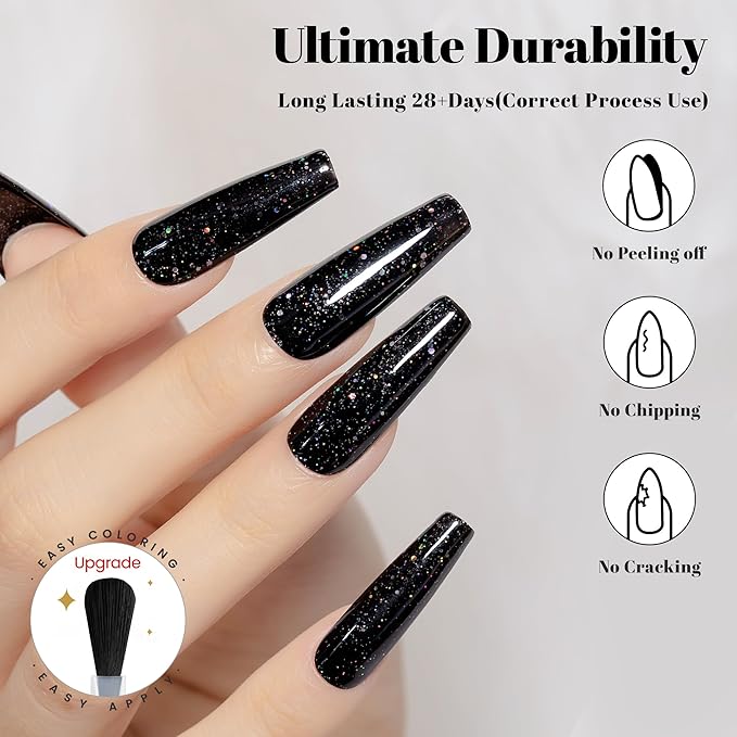 YTD Likomey Gel Nail Polish,15ml Colorful Black Glitter Nails Gel,Fall Winter Shiny Sparkly Salon Home DIY Manicure UV Color Varnish,HEMA Free TPO Free,SF441