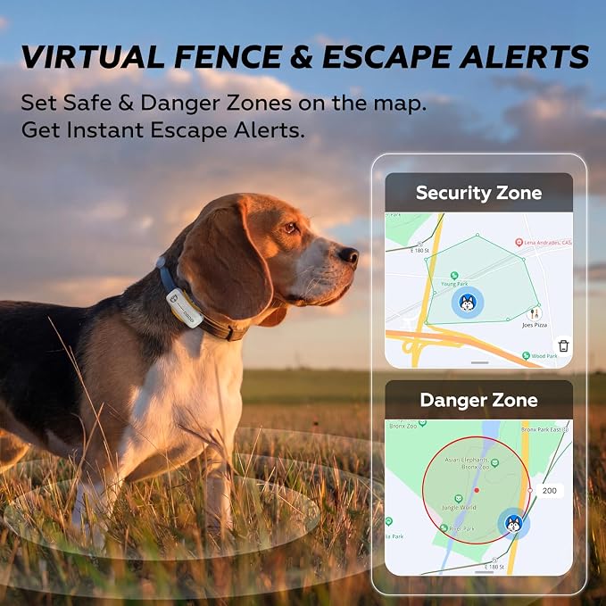 DBDD Smart GPS Tracker for Dogs - Real-Time Location & AI Health Assistant, Waterproof Electronic Fence Collar for Escape