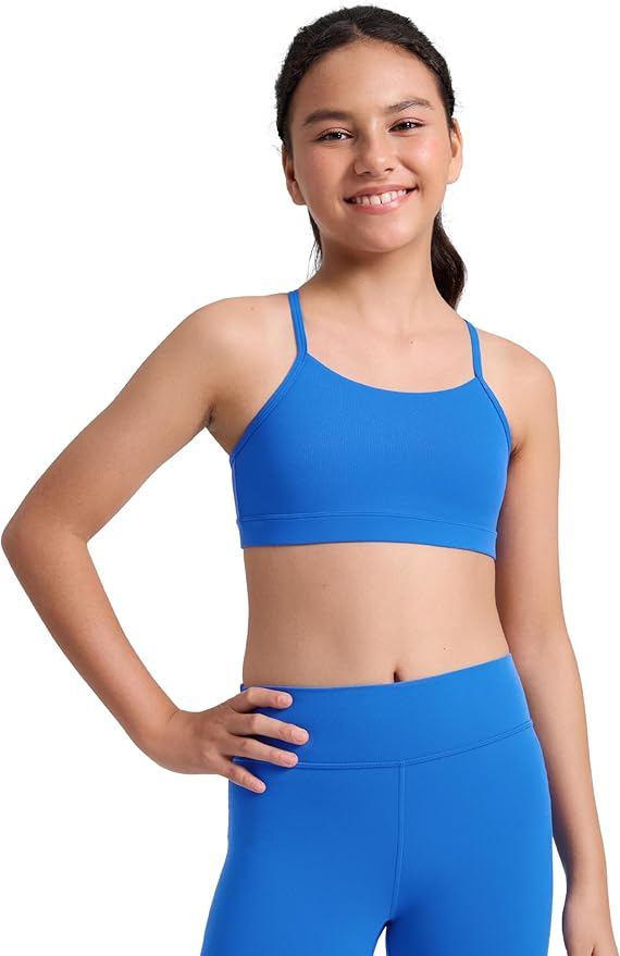 CRZ YOGA Girls Butterluxe Y Back Sports Bra - Yoga Athletic Casual Tops Scoop Neck Spaghetti Strap Padded Crop Kids Teen