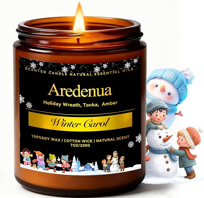 Winter Candles – Winter Carol Candle | Holiday Scented Candles | Christmas & Holiday Aromatherapy Gifts for Women Men, 7oz Soy Candles for Home Scented - 50H Clean & Long Lasting Burn
