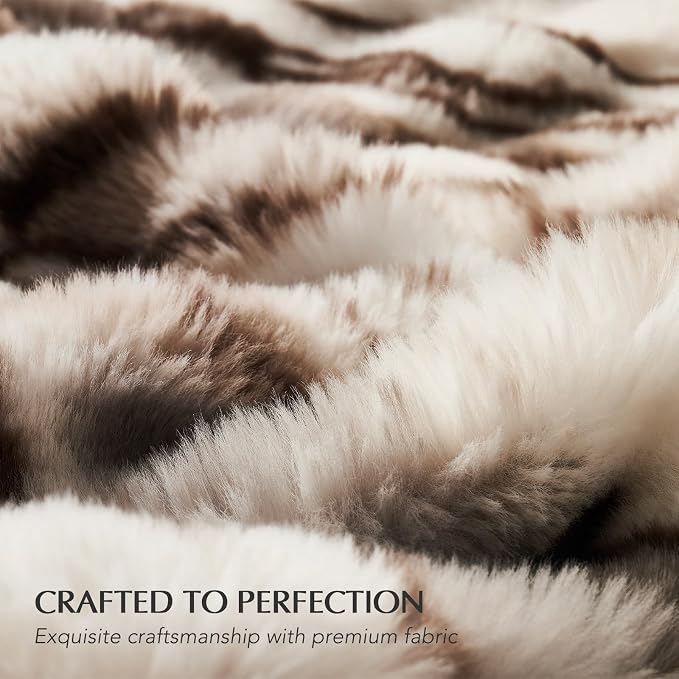 Faux Rabbit Fur Bubble Throw Blanket, 50"x60", Beige & Gray | Ultra Soft, Luxury Faux Rabbit Fur Throw, Thick Warm Bubble Blanket, Cozy Fluffy Reversible, for Bed, Couch, Chair, Sofa