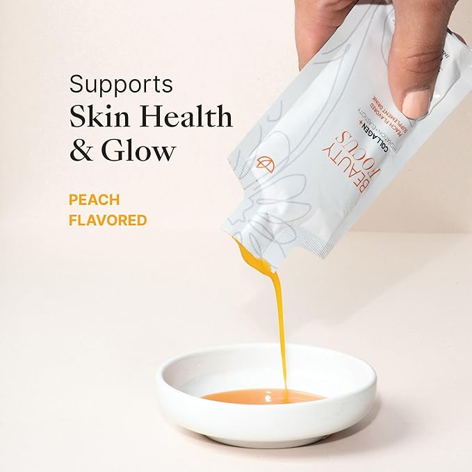 Nu Skin Beauty Focus Collagen+ | Marine Collagen Liquid Supplement with Lutein & Wheat Lipids | Supports Skin Hydration, Elasticity & Smooth Appearance | 30 Pouches | Peach