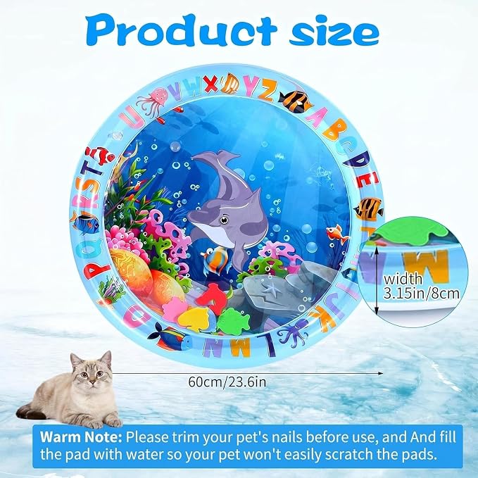 2 Pieces Upgraded Thickened Cat Water Mat,Water Sensory Play Mat with Fish | Interactive Cat Toy for Cats to Exercise,Hunting,Swatting,Aqua Anti-Scratch Leak Proof Foldable Play Mat with Fish for Pet