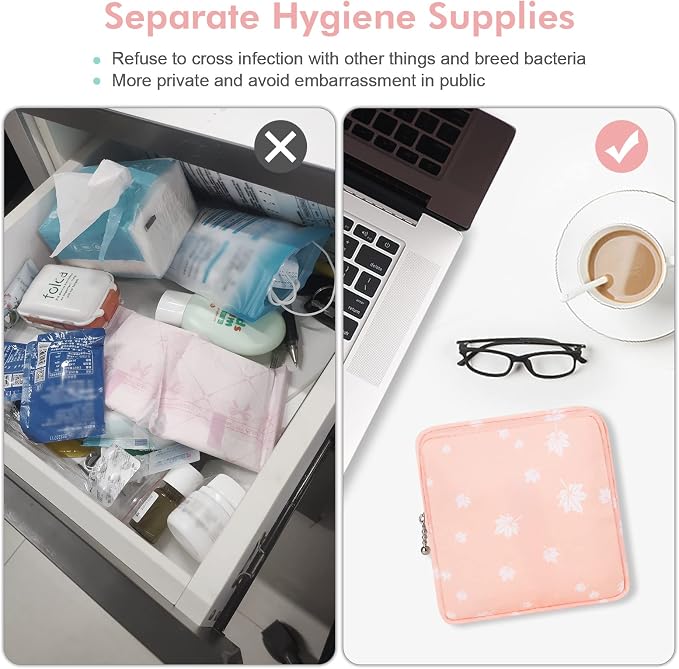 airogym 2 Pack Period Bag for Womens, Sanitary Napkin Storage Bag, Functional Waterproof Sanitary Pads Bags for Panty Liners, Tampons, Menstrual Cups Pouches, Sanitary Pads Organizer with Zipper