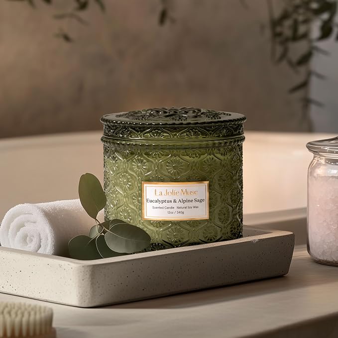 LA JOLIE MUSE Eucalyptus Sage Fresh Scented Candles for Home, Soy 2-Wick | 12 oz Large Jar Luxury Candle, Clean Non Toxic Wax, Gifts for Women & Men, Relaxing Aromatherapy Candles, Decorative Candles