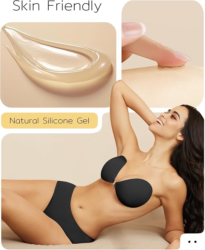 Niidor Adhesive Bra Strapless Sticky Invisible Push up Silicone Bra for Backless Dress with Reusable Nipple Covers