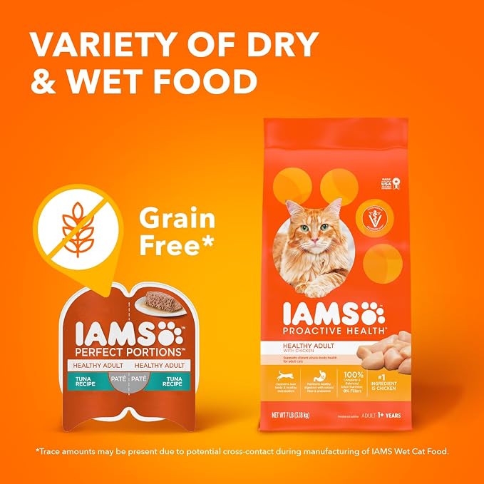 IAMS Perfect Portions Sensitive Digestion & Skin Wet Cat Food Pate, Healthy Adult Grain Free Pate, Chicken and Salmon Recipes, (24) 2.6 oz. Variety Twin-Pack Trays (Pack of 2)