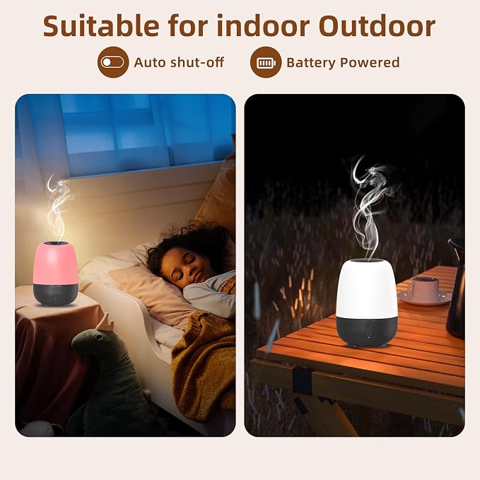 SEEDSEEL 150ML Rechargeable Battery Powered Essential Oil Diffuser, Cordless Portable Aromatherapy Diffuser,7-Hour Run time, 7-Color LED Lights