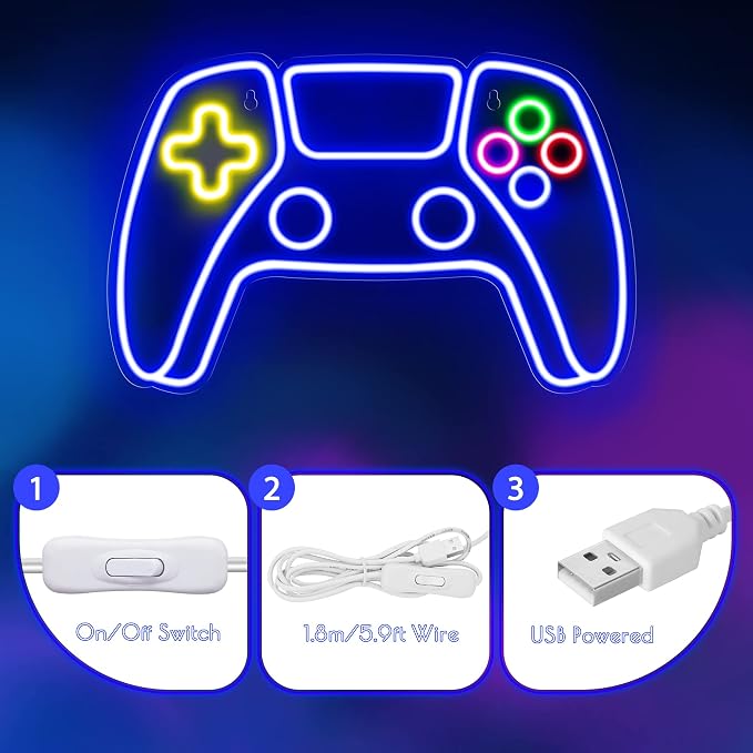 Kavaas Gamer Neon Sign, Neon Controller Sign for Gaming Room Decor - Gaming Neon Sign for Teen Boys Room Decor - Best Gamer Gifts for Teenage Boys, Kids