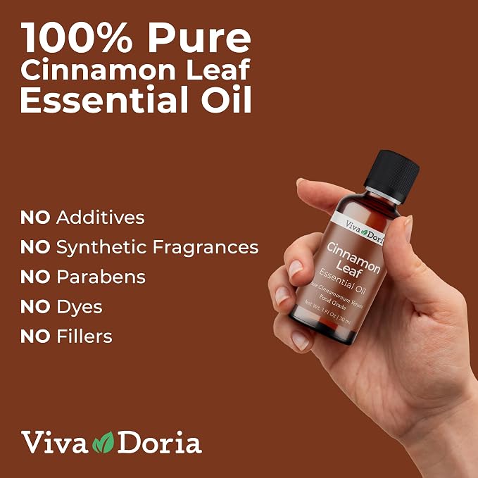 Viva Doria Cinnamon Leaf Essential Oil, 100% Pure, Natural Cinnamon Essential Oil, Undiluted, for Aromatherapy | Food Grade, 30 mL (1 Fluid Ounce)