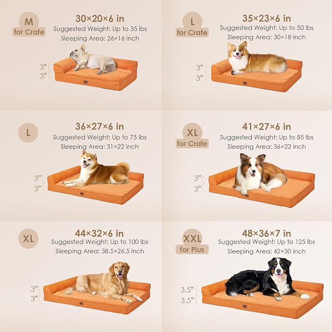 EHEYCIGA Memory Foam Dog Bed, Large Orthopedic Dog Bed, Pumpkin | Washable Removable Cover, Waterproof Flat Pet Sofa Couch with Nonskid Bottom, 44x32x6.5