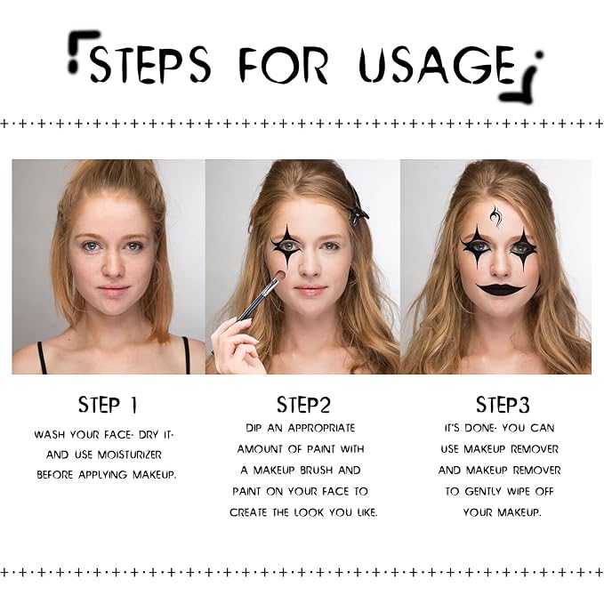 Black and White Face Paint Kit - Halloween Cosplay SFX Makeup, Non-Toxic Body Paint With 2 Professional Brushes for Adults and Kids - Oil-Based Art Painting - Upgrade