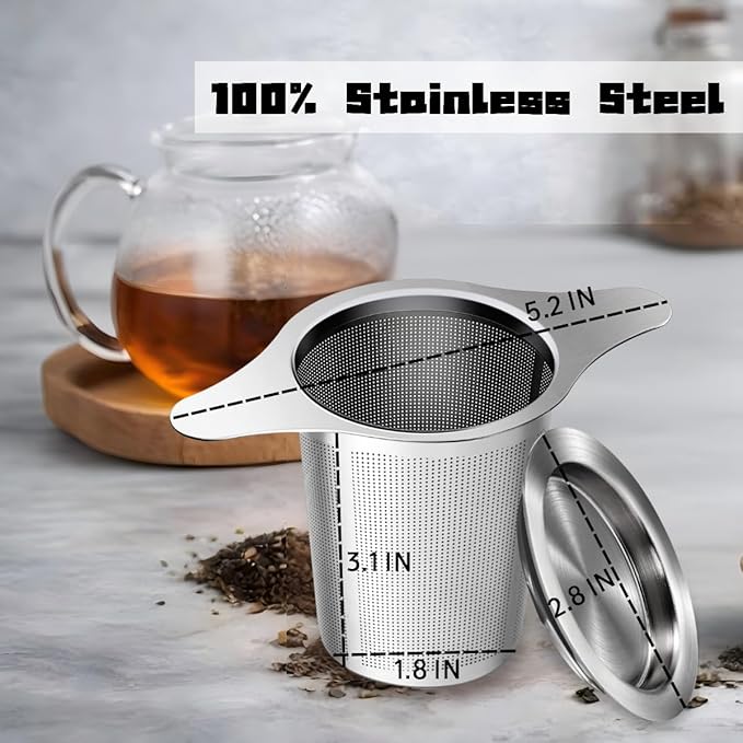 Infuser for Loose Leaf Tea, Stainless Steel Tea Infuser，Loose Leaf Tea Steeper Strainer with Double Handles, Extra Fine Mesh Ball Infusers, Diffuser Holder Filter for Mugs (Stainless material 2 Pcs)