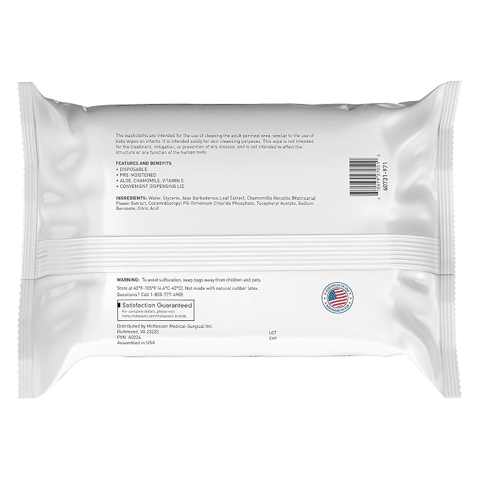 McKesson Washcloth Wipes, Unscented - Disposable Wet Wipes for Adults - Fragrance-Free, Alcohol-Free - No-Rinse Formula - Snap Lid Soft Pack, 96 Count, 1 Pack