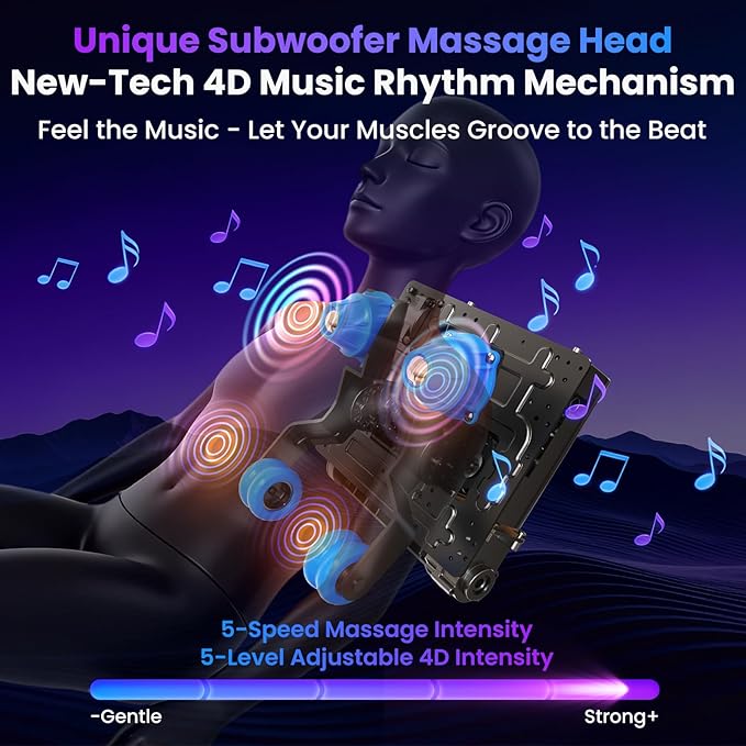 4D Music Rhythm Massage Chair Full Body Recliner, 2025 Unique Sonic Resonance Zero Gravity SL-Track Shiatsu with Knee Heating Blanket AI Voice Bluetooth Foot Roller Body Scan Airbags G9 Black