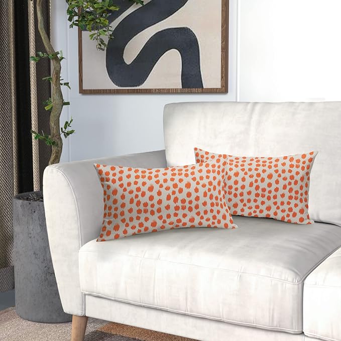 Orange Cream Boho Design Polka Dot Throw Pillows 12x20 Set of 2 Modern Brush Strokes Print Decorative Outdoor Pillowcase Lumbar Cushion Cover Linen Pillow Case for Home Sofa Couch Bed