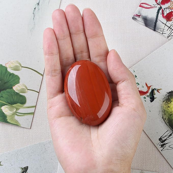 DUQGUHO Red Jasper Stone Palm Stone 2.4'' Red Stone Natural Healing Crystal Worry Stone Energy Balancing Polished Stones Blessing Gifts Boho Pocket Stone 1PCS