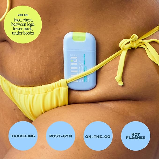 Luna Daily The Everywhere Spray-To-Wipe | Cooling Body Mist & Hydrating pH-Balanced Feminine Care | Anti-Chafing & Odor Control | Travel Essential for Women, Gym & Daily Care, 30ml