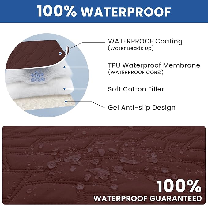 Waterproof Dog Blanket, Non-Slip Soft Pet Bed Cover, Couch Cover for Dogs Washable, Protects Sofa, Furniture, Crate, Car, Tear Resistant Leakproof Pet Blanket (82x82 Inch, Coffee)