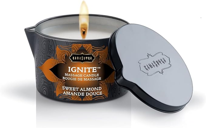 KAMA SUTRA Ignite Massage Candle - Coconut Oil and Soy Based - Sweet Almond Scented, 6 oz Melts into a Warm Massage Oil, Couples Massage, Pour Spout Massage Candle