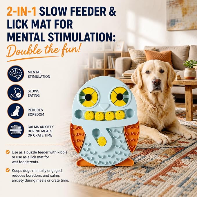 Slow Feeder Dog Bowl & Lick Mat, Interactive Puzzle Toy (Blue)
