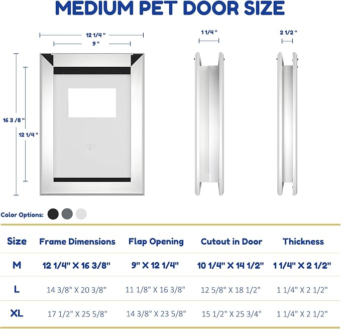 MAVRICFLEX Heavy Duty Doggy Door with Sliding Lock Panel, Aluminum Large Dog Door with Magnetic Double Flaps Dog Door for Large Dogs Up to 40lbs, Medium, White