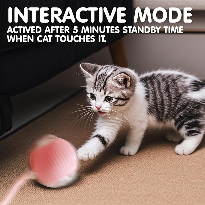 Durable Interactive Cat Toys for Indoor Cats, Smart Automatic Cat Chase Ball Toy, Upgraded Speedy Tail Kitten Toy for Bored Indoor Adult Pets (Pink, 01)