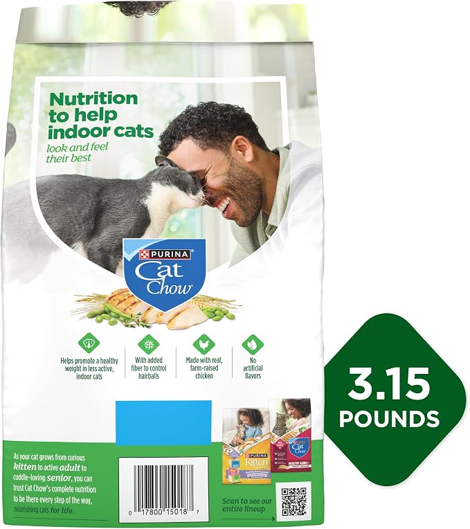 Purina Cat Chow Indoor Healthy Weight and Hairball Dry Cat Food With Chicken - (Pack of 4) 3.15 lb. Bags